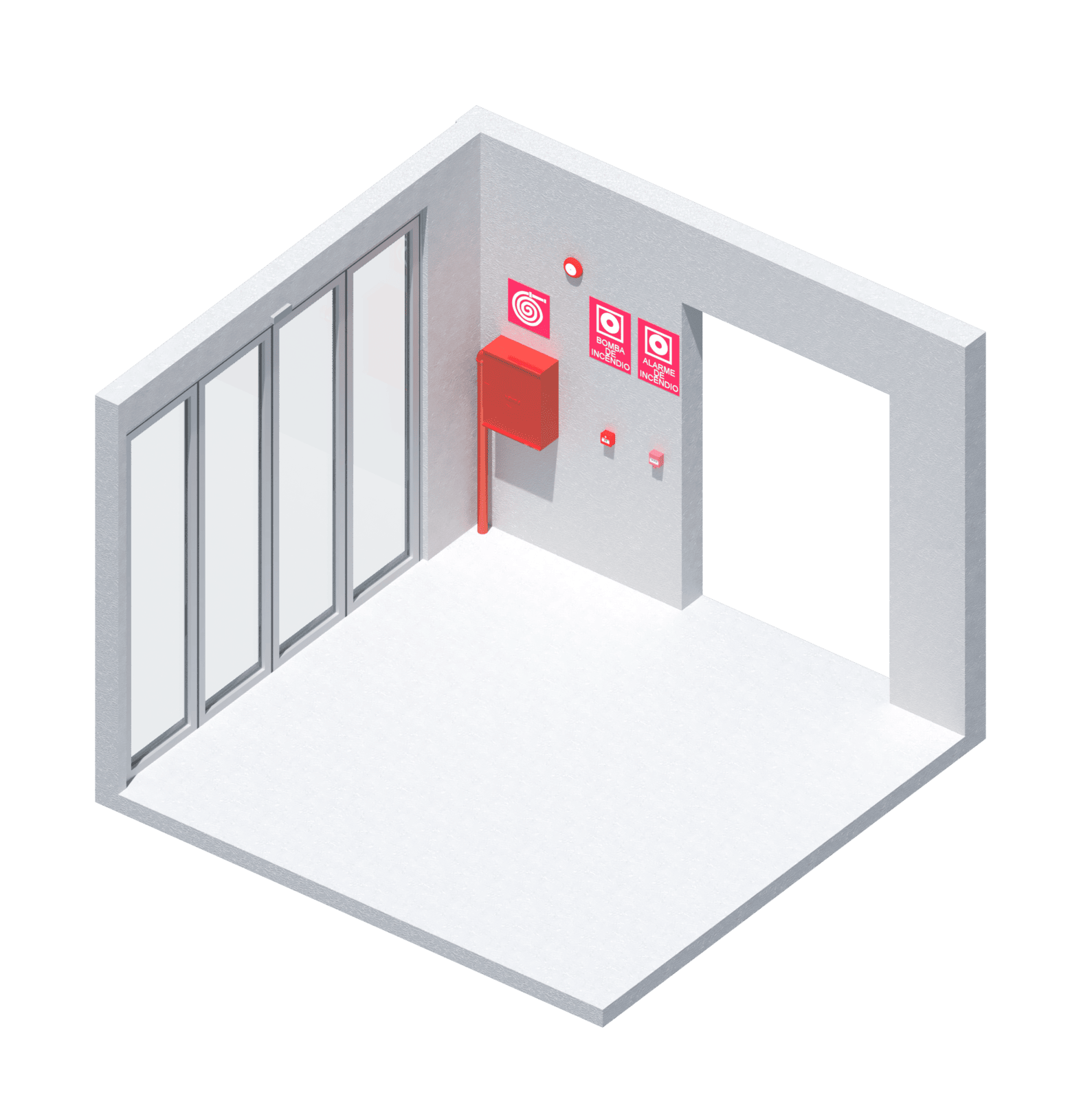 Vista 3D ISO de um projeto de PPCI completo modelado com o template