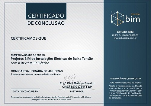 Modelo do certificado de conclusão emitido pela FireBIM Academy